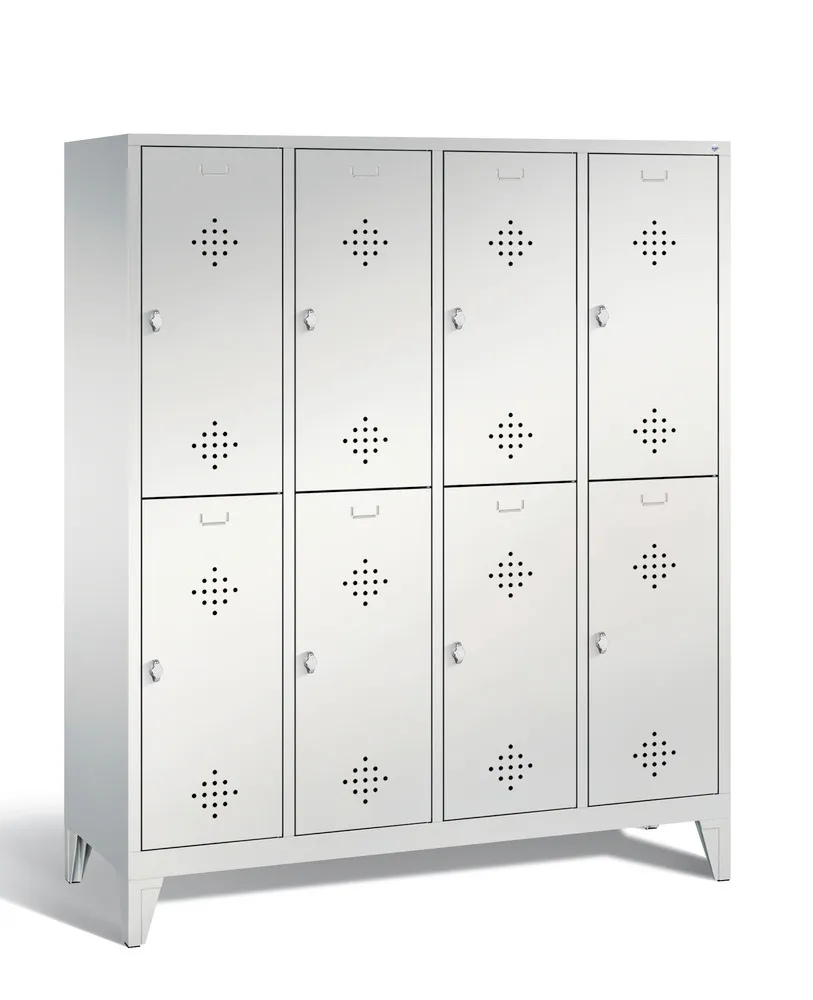 Armario estrecho doble planta Cabo sobre patas,8 compartimentos,A 1590,H 500,P 1850 mm,gris/gris