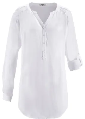 Blusa tipo túnica con escote en V, manga larga Blanco