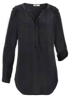 Blusa tipo túnica con escote en V, manga larga Negro