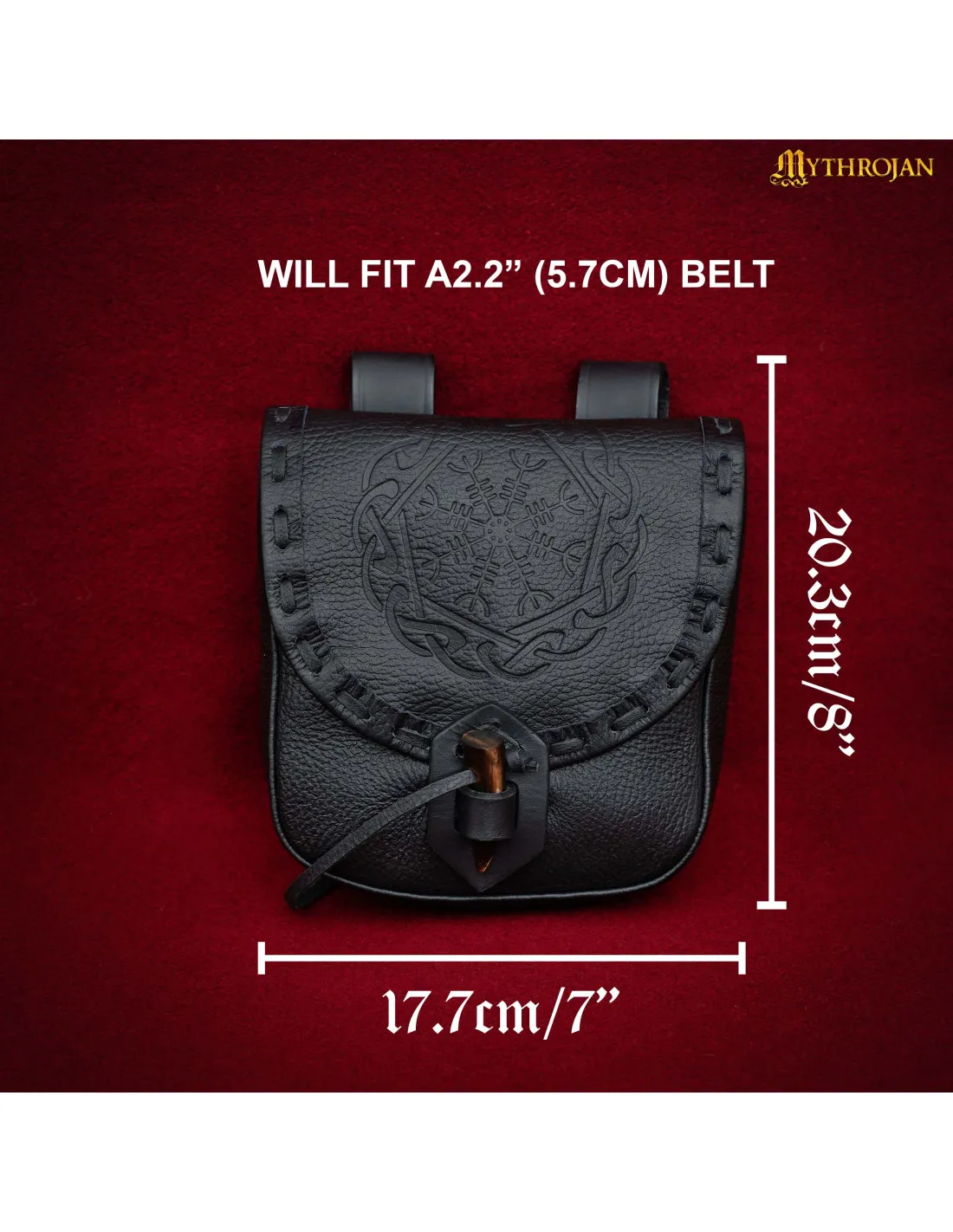 Bolsa nórdica repujada símbolo Aegishjalmur, cuero negro