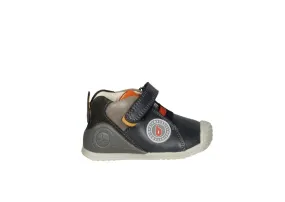 Bota Velcro Piel Azul Talon Gris Cordon Rojo Elastico