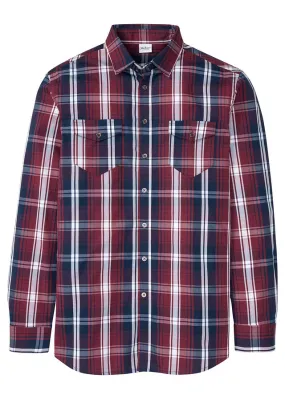 Camisa de manga larga con corte cómodo Rojo de cuadros