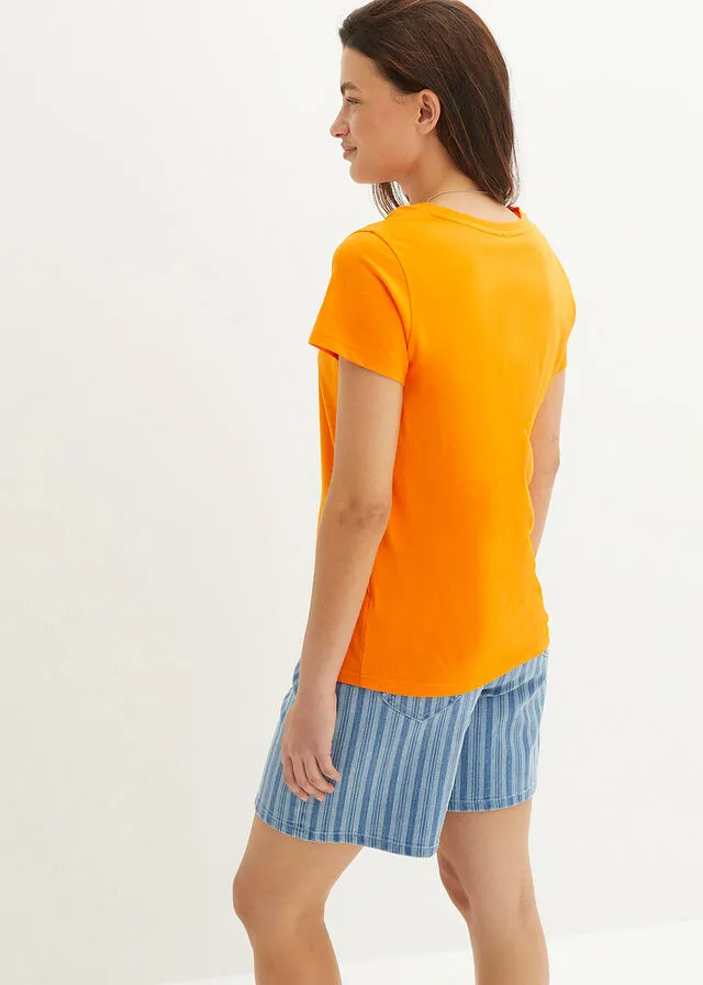 Camiseta de cuello redondo y manga corta (5 unidades) Naranja calabaza + azul imperial + azul claro + blanco + verde menta