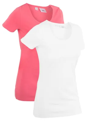 Camiseta larga deportiva con algodón (2 unidades) Rosa claro-blanco