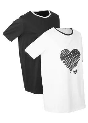 Camisetas largas deportivas de manga corta (2 unidades) blanco-negro estampado