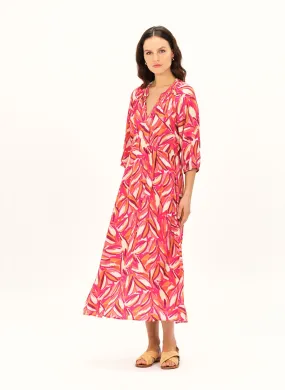 CAROLL RIBYE - Vestido largo con cuello tunecino estampado floral en rosa