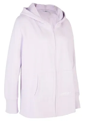 Chaqueta tipo sudadera larga y muy suave lila pastel