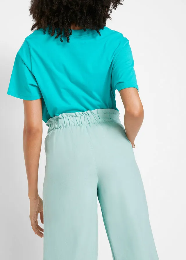 Culotte de lino, largo hasta la pantorrilla Verde agua pastel