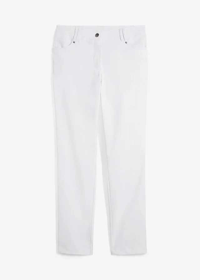 Pantalón elástico de bengalina con cintura cómoda y corte recto Blanco