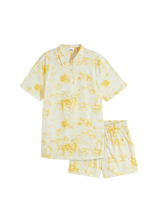 Pijama corto blanco crema-amarillo suave estampado