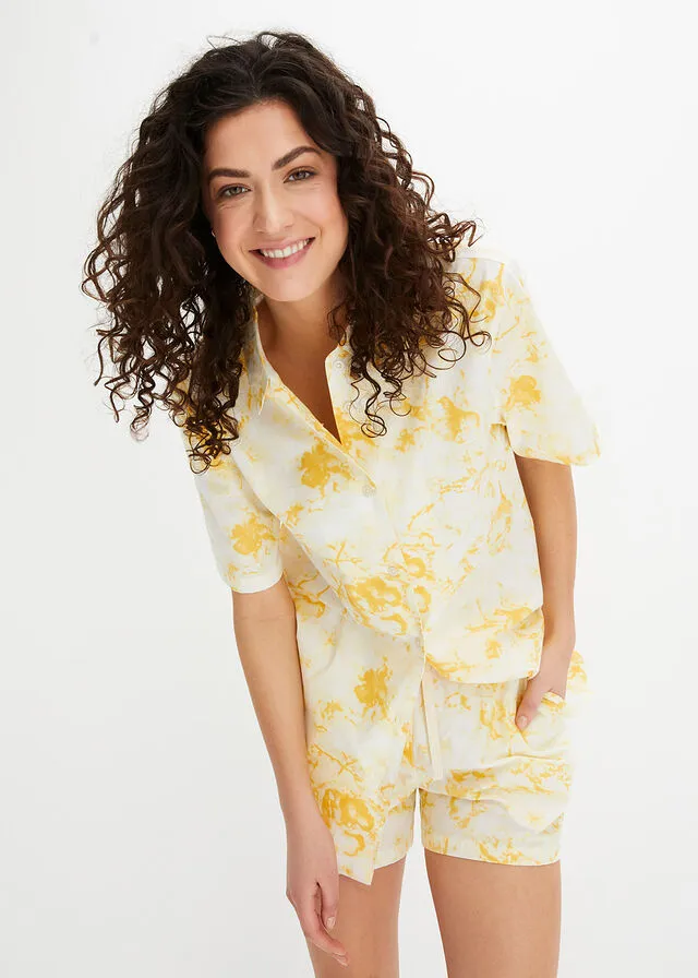 Pijama corto blanco crema-amarillo suave estampado