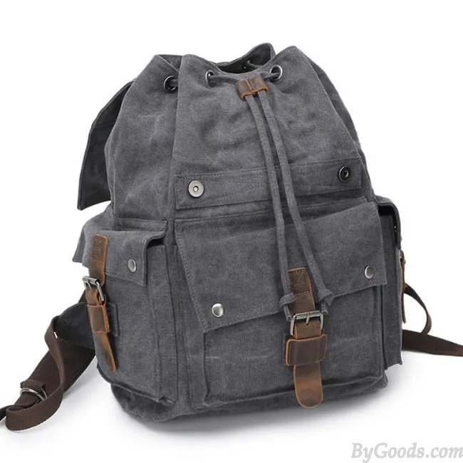 Retro Leather Three Buckle Large School Bag Outdoor Camping Travel Backpack