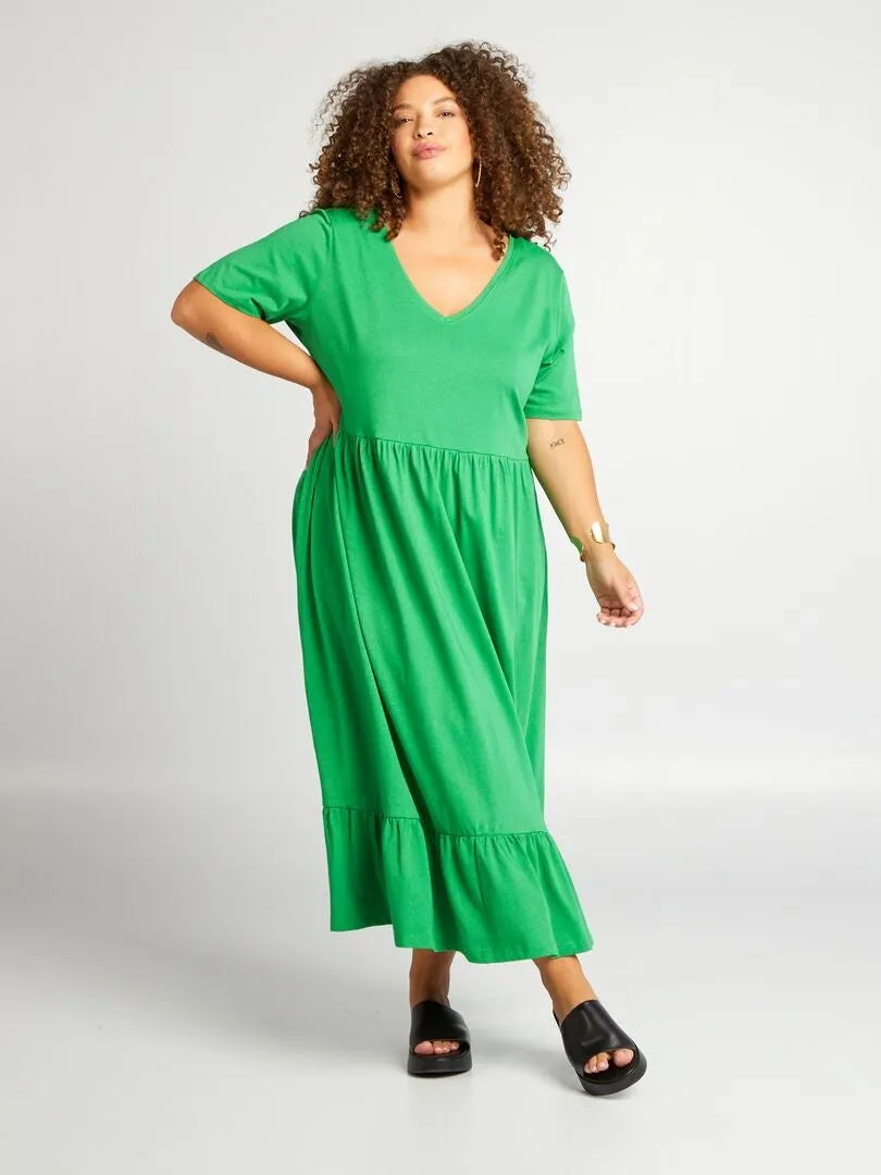 Vestido liso con volantes 'Only Carmakoma' - VERDE