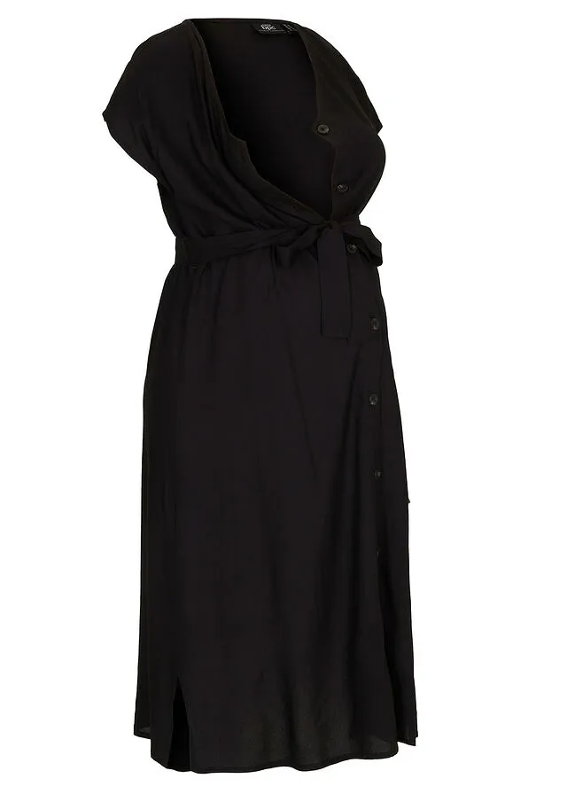 Vestido premamá/de lactancia con botones Negro