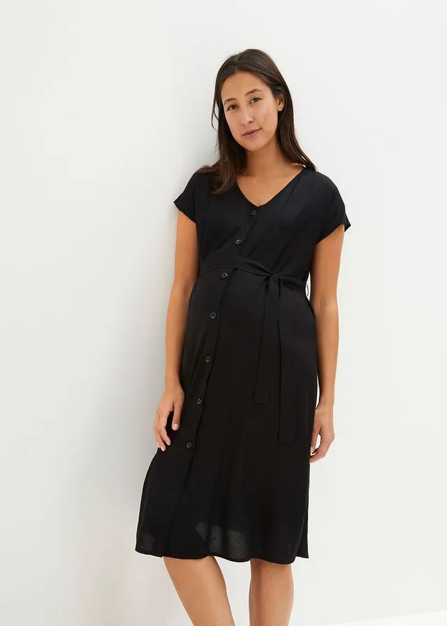 Vestido premamá/de lactancia con botones Negro